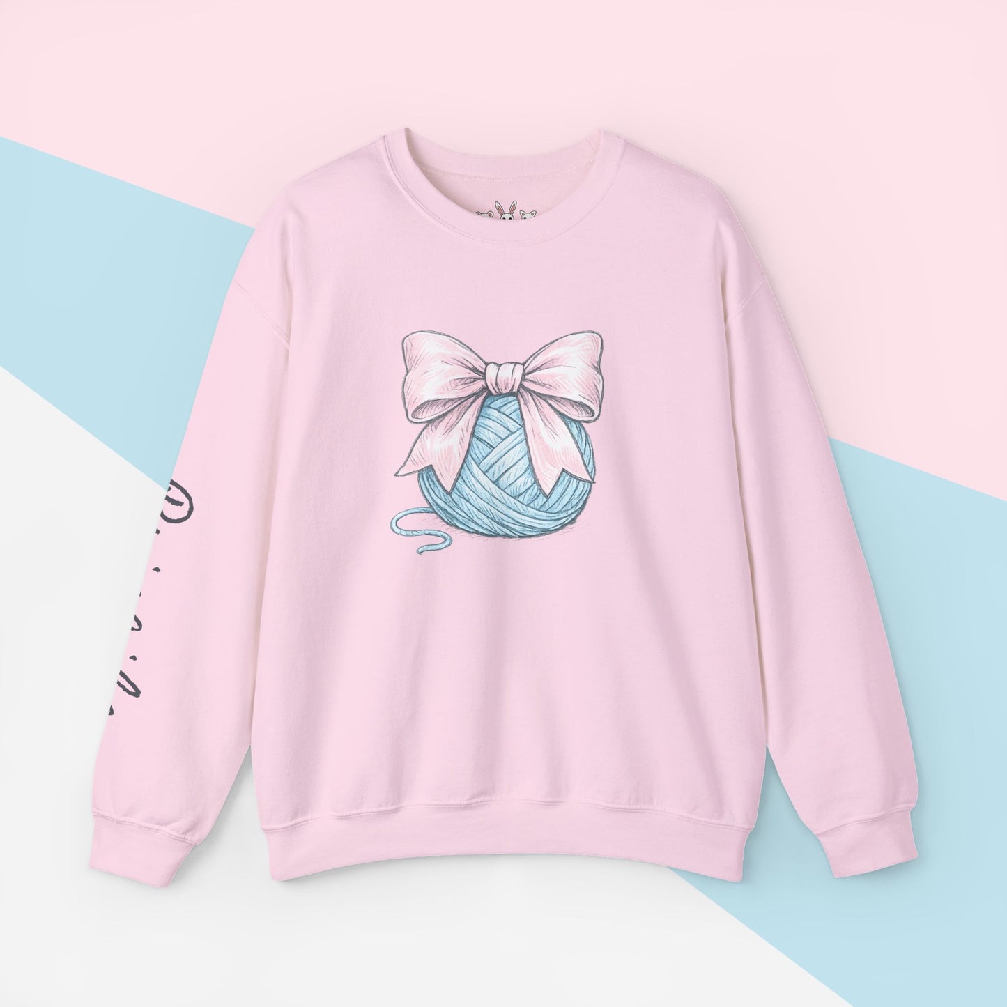 Personalized Pink Bow on Yarn Sweatshirt | Coquette Graphic Sweater | Custom Sleeve Text