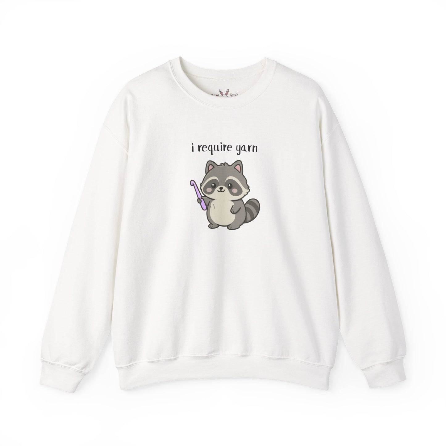 Require Yarn Sweatshirt | Cute Raccoon with Crochet Hook Funny Long Sleeve Crewneck Shirt