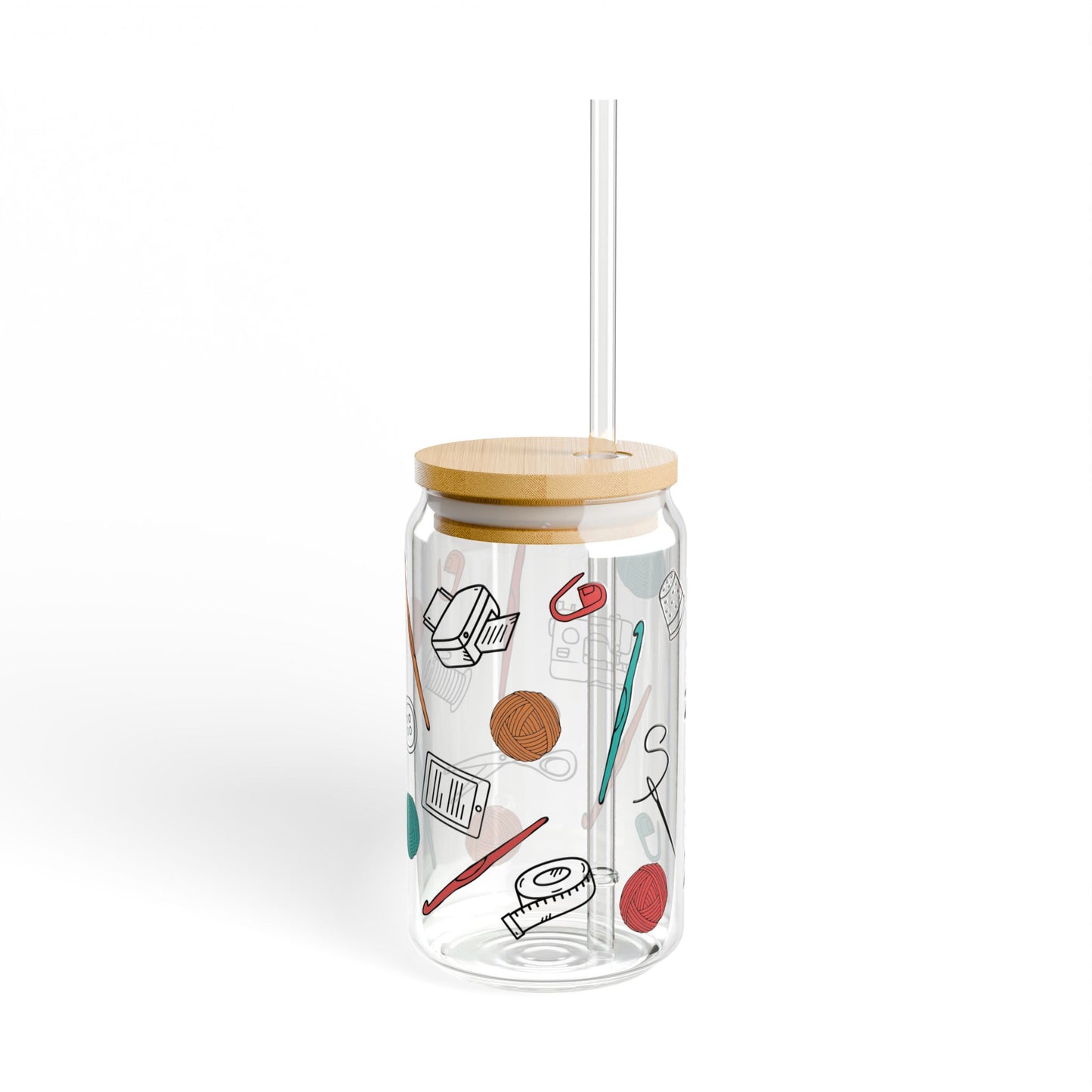 16 oz Glass Cup with Straw and Lid - Crochet Crafting Tools