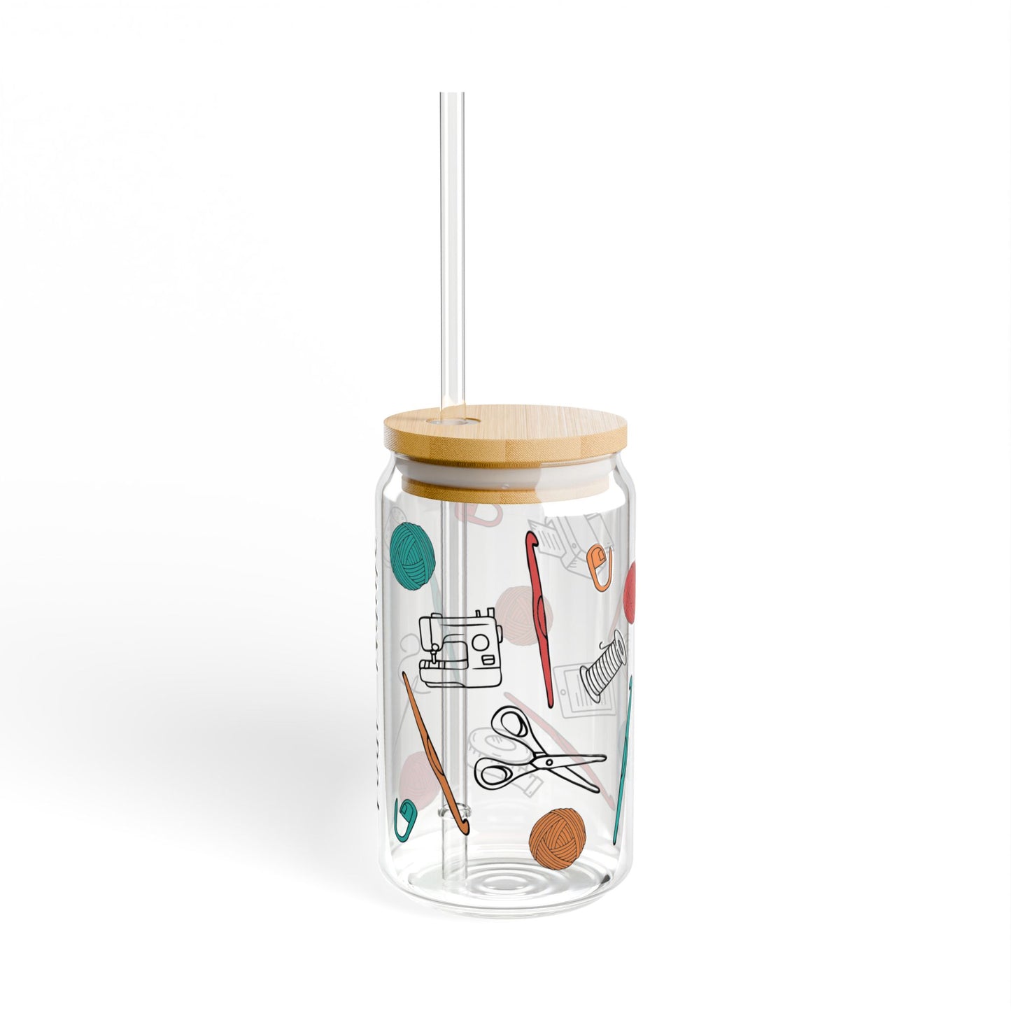 16 oz Glass Cup with Straw and Lid - Crochet Crafting Tools