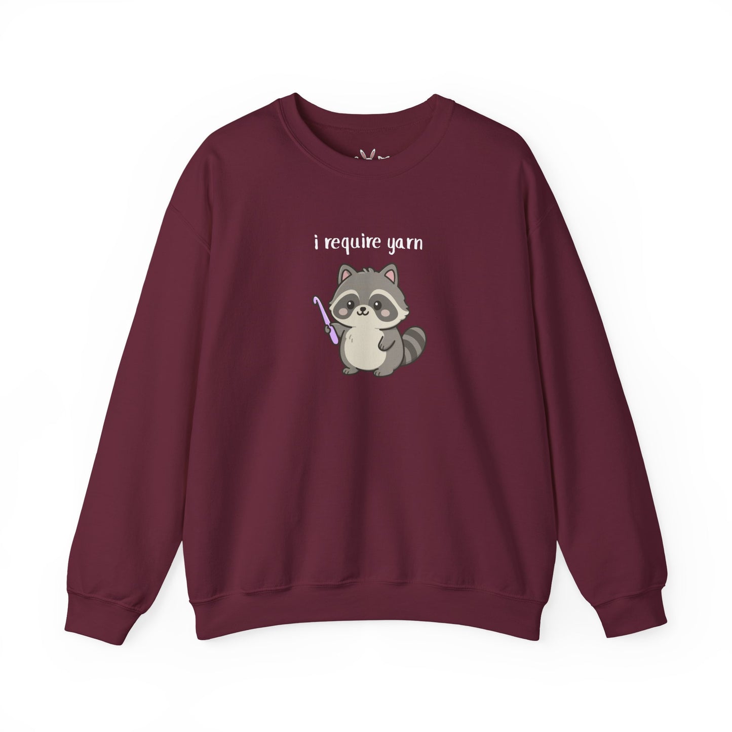 Require Yarn Sweatshirt | Cute Raccoon with Crochet Hook Funny Long Sleeve Crewneck Shirt
