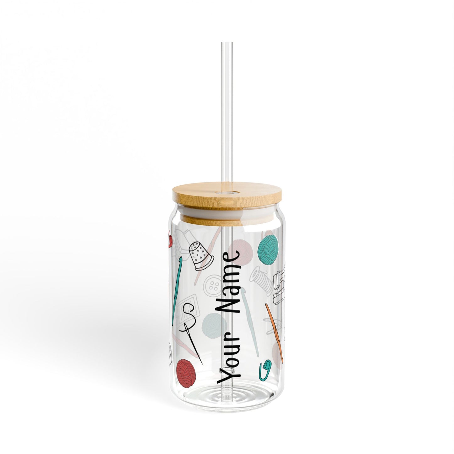 16 oz Glass Cup with Straw and Lid - Crochet Crafting Tools