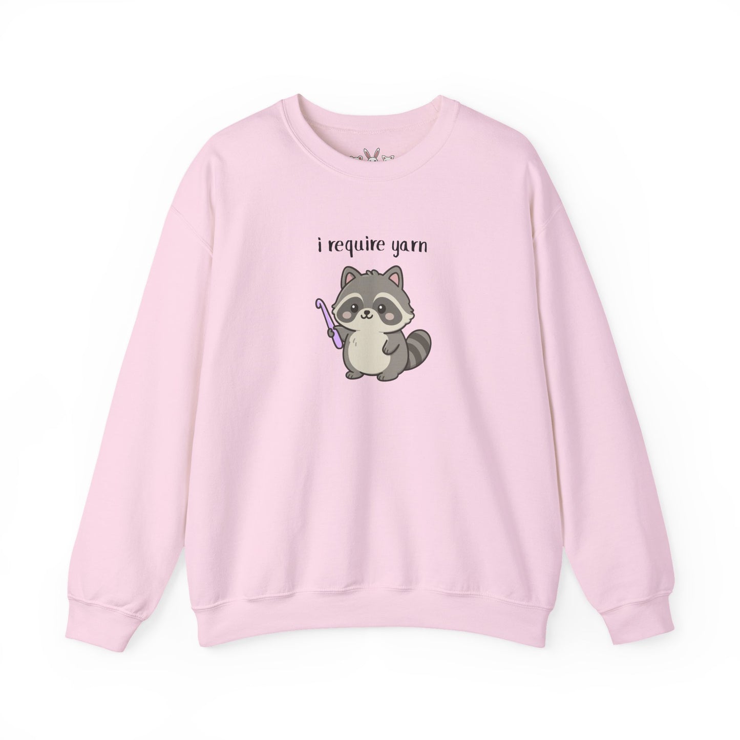 Require Yarn Sweatshirt | Cute Raccoon with Crochet Hook Funny Long Sleeve Crewneck Shirt