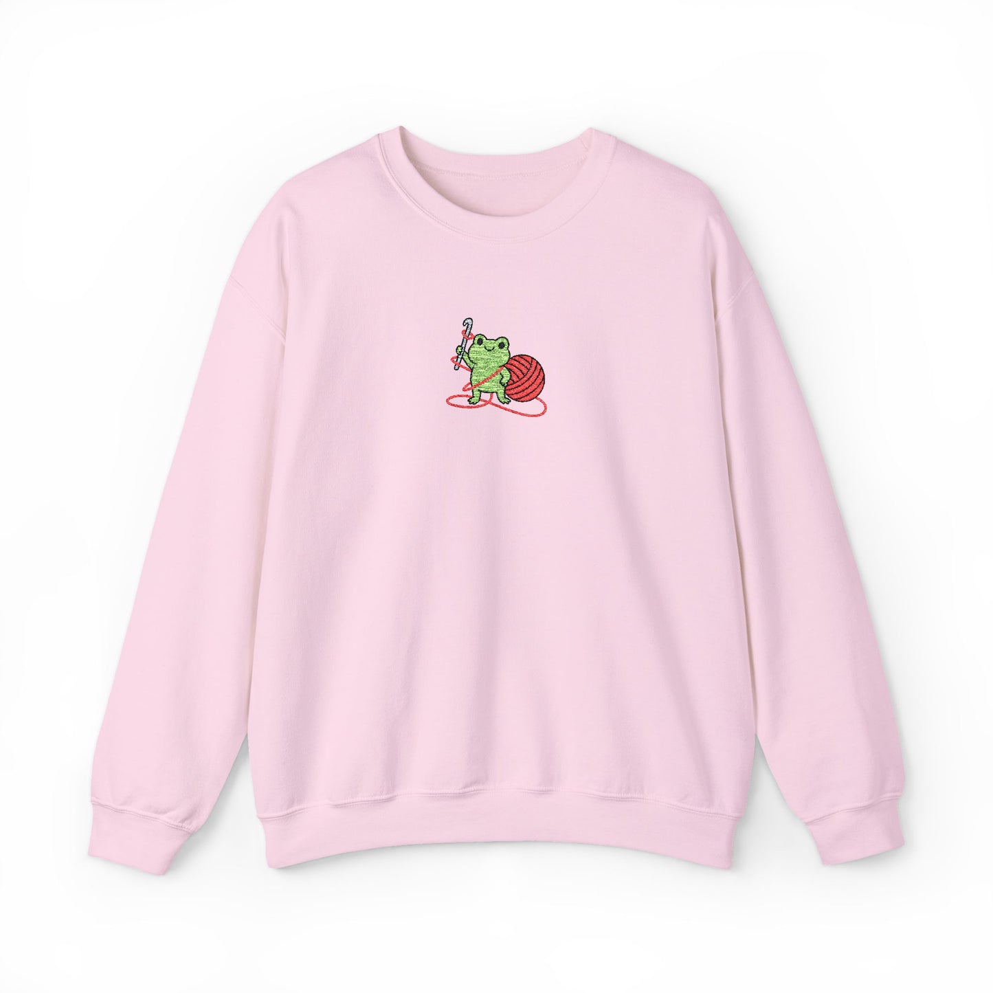 Embroidered Frog Graphic Sweatshirt with Crochet Hook and Yarn