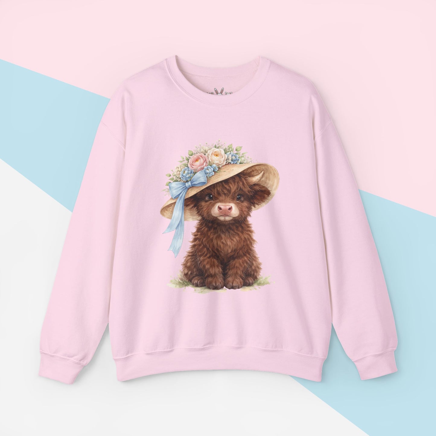 Floral Sun Hat Highland Cow Sweatshirt | Cottagecore Southern Garden Tea Party Graphic Shirt