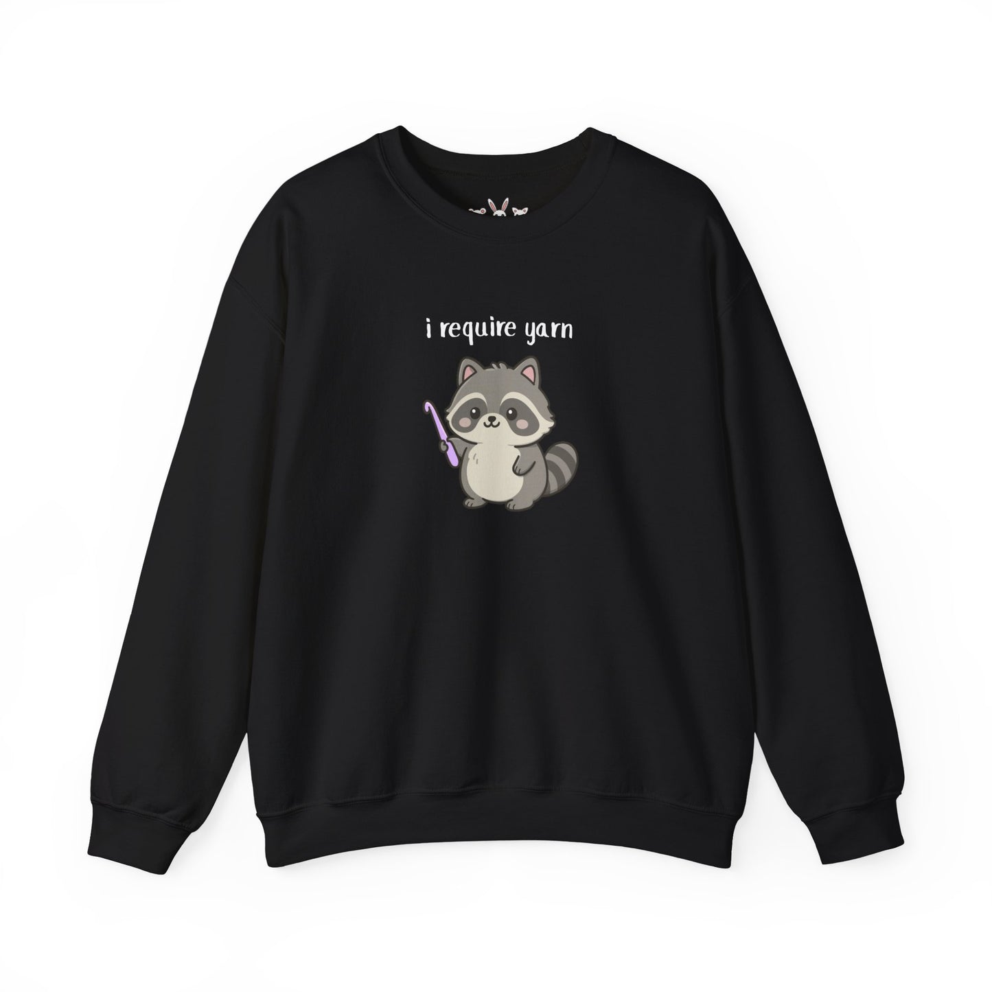 Require Yarn Sweatshirt | Cute Raccoon with Crochet Hook Funny Long Sleeve Crewneck Shirt