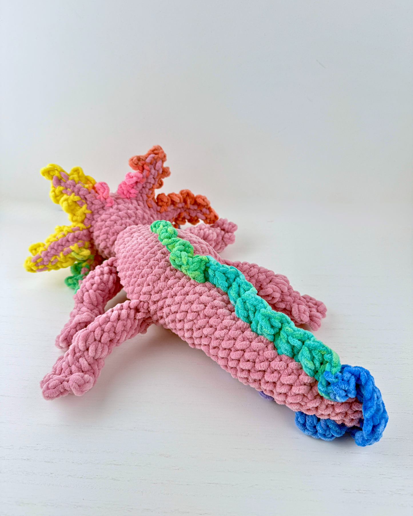 Rainbow Axolotl Plush | Pink Crochet Amigurumi Plushie | Cute Handmade Gift