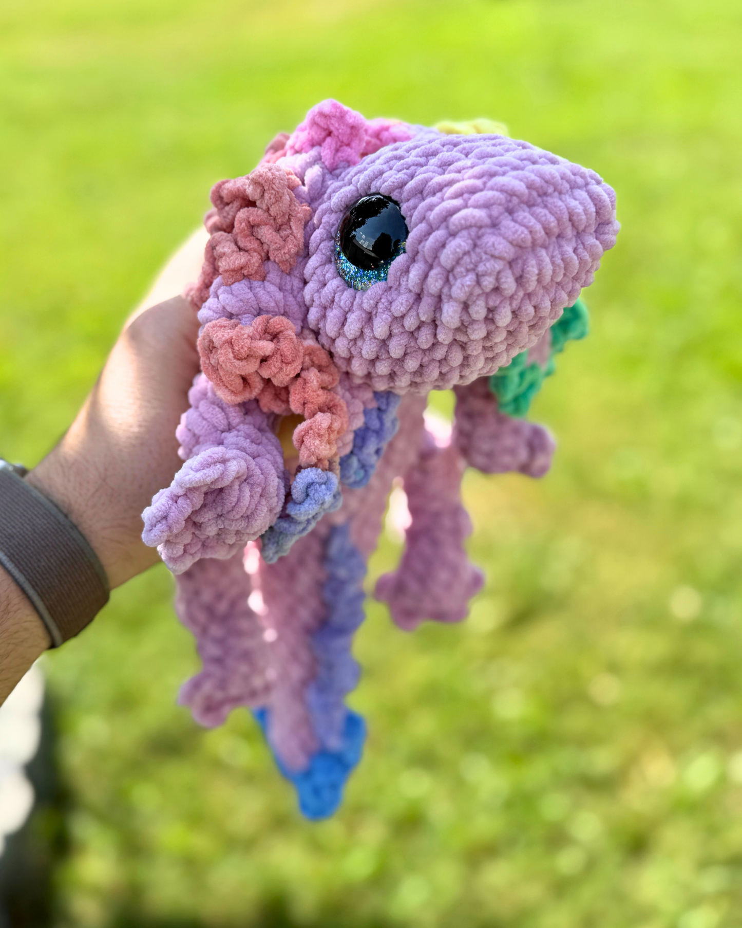 Rainbow Axolotl Plush | Pink Crochet Amigurumi Plushie | Cute Handmade Gift