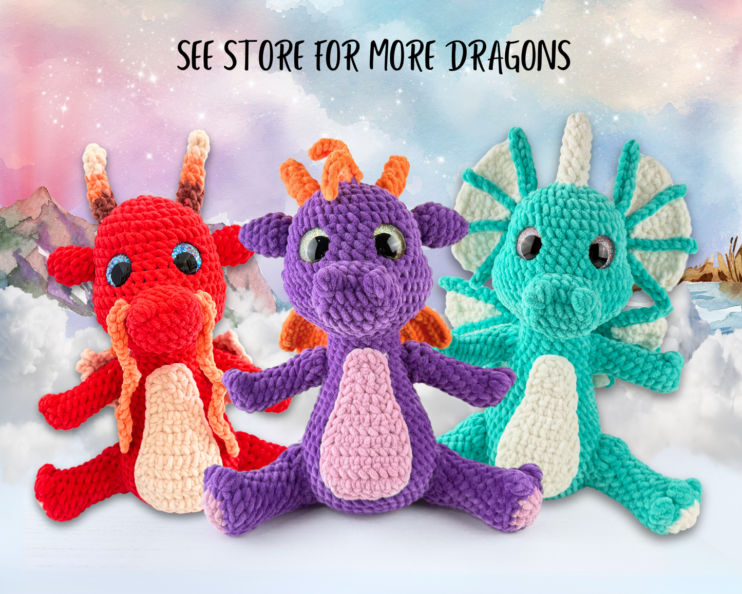 Dreamscale Fantasy Dragon Plush | Purple Crochet Amigurumi Plushie | Cute Handmade Gift