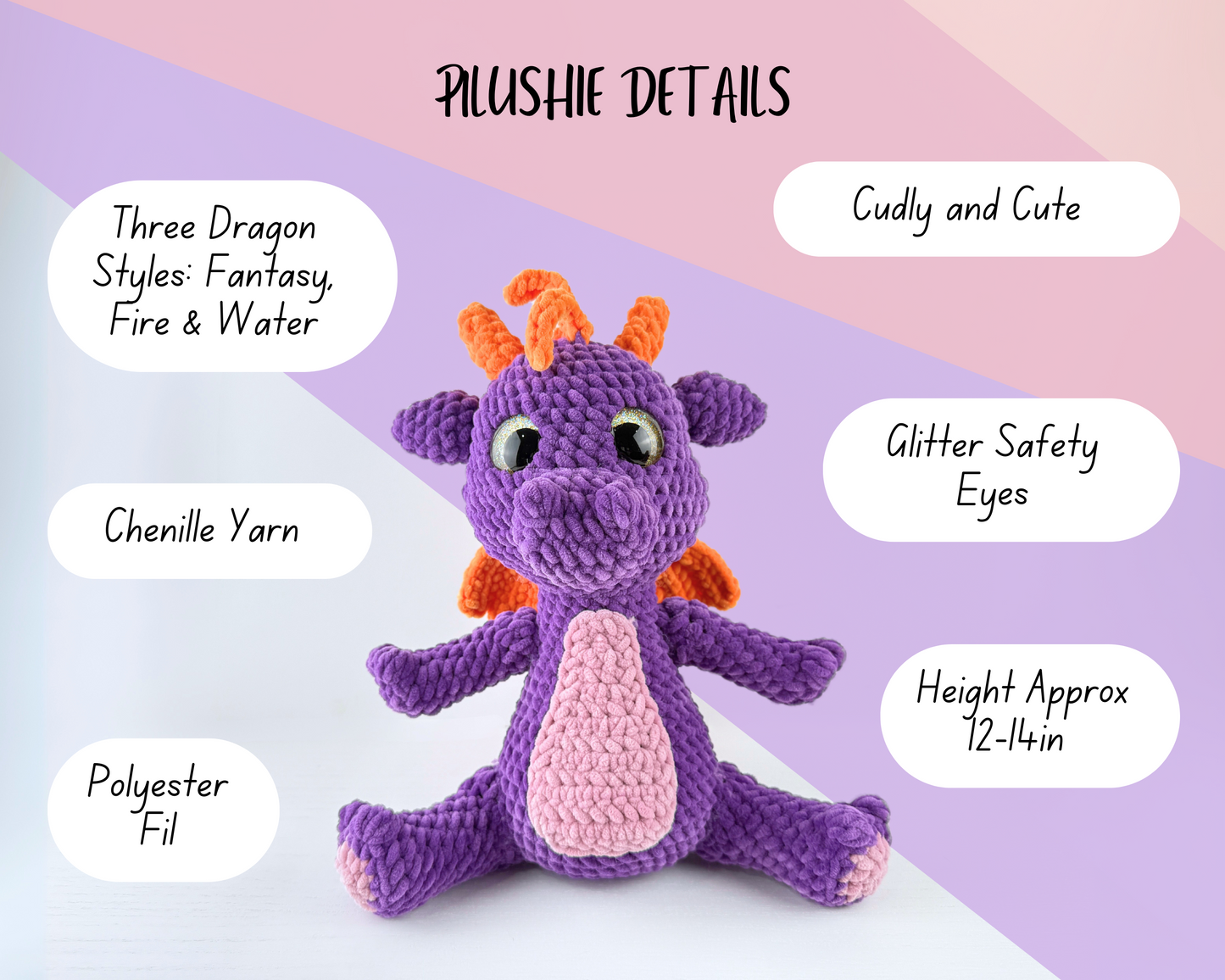 Dreamscale Fantasy Dragon Plush | Purple Crochet Amigurumi Plushie | Cute Handmade Gift