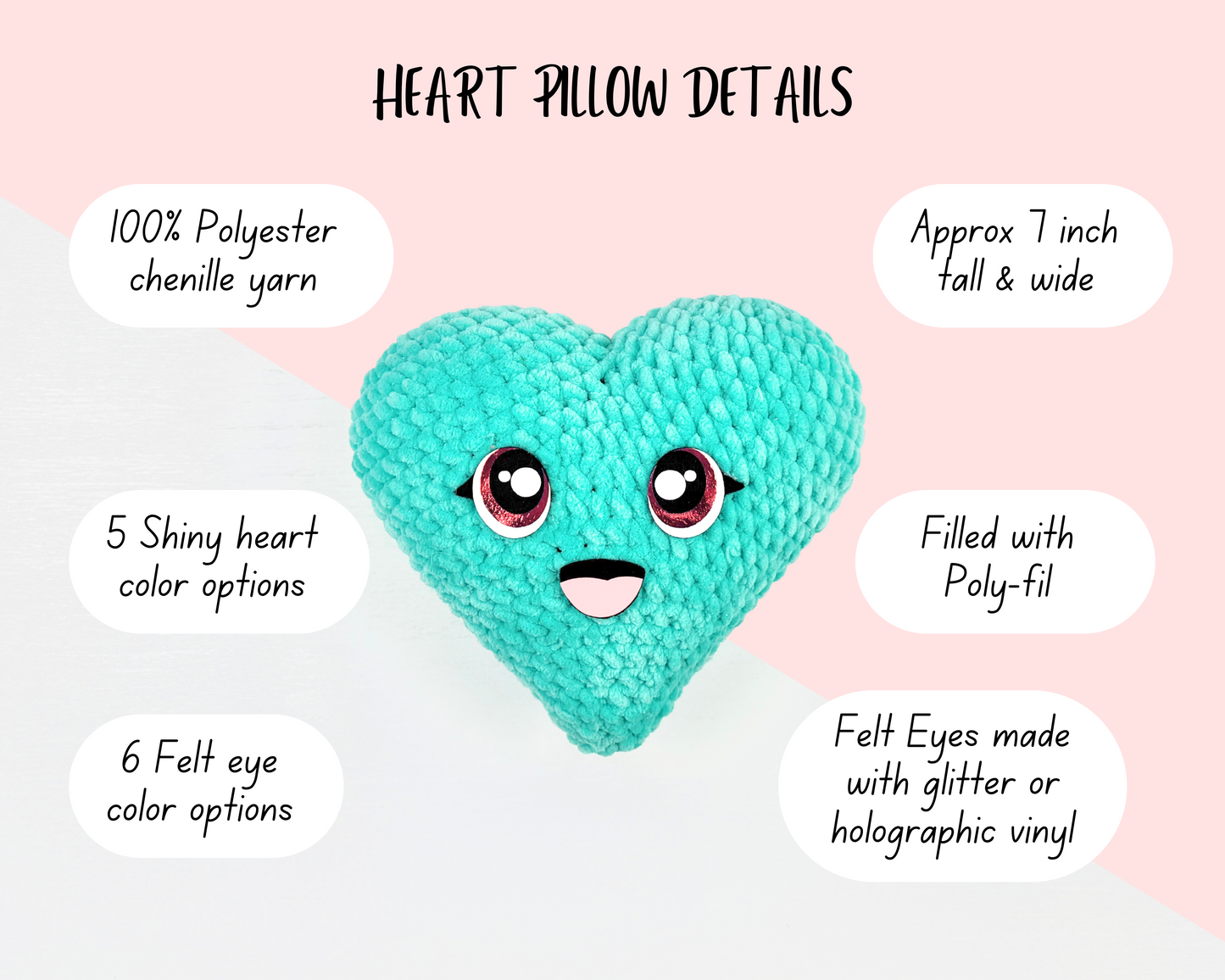 Crochet Kawaii Heart Pillow | Custom Handmade Plush | Cutecore Home Decor
