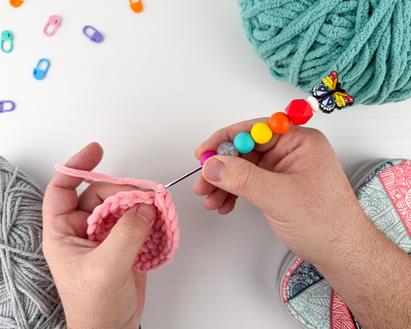 Custom Crochet Hook | Silicone Beaded Handle with Butterfly Charm Topper