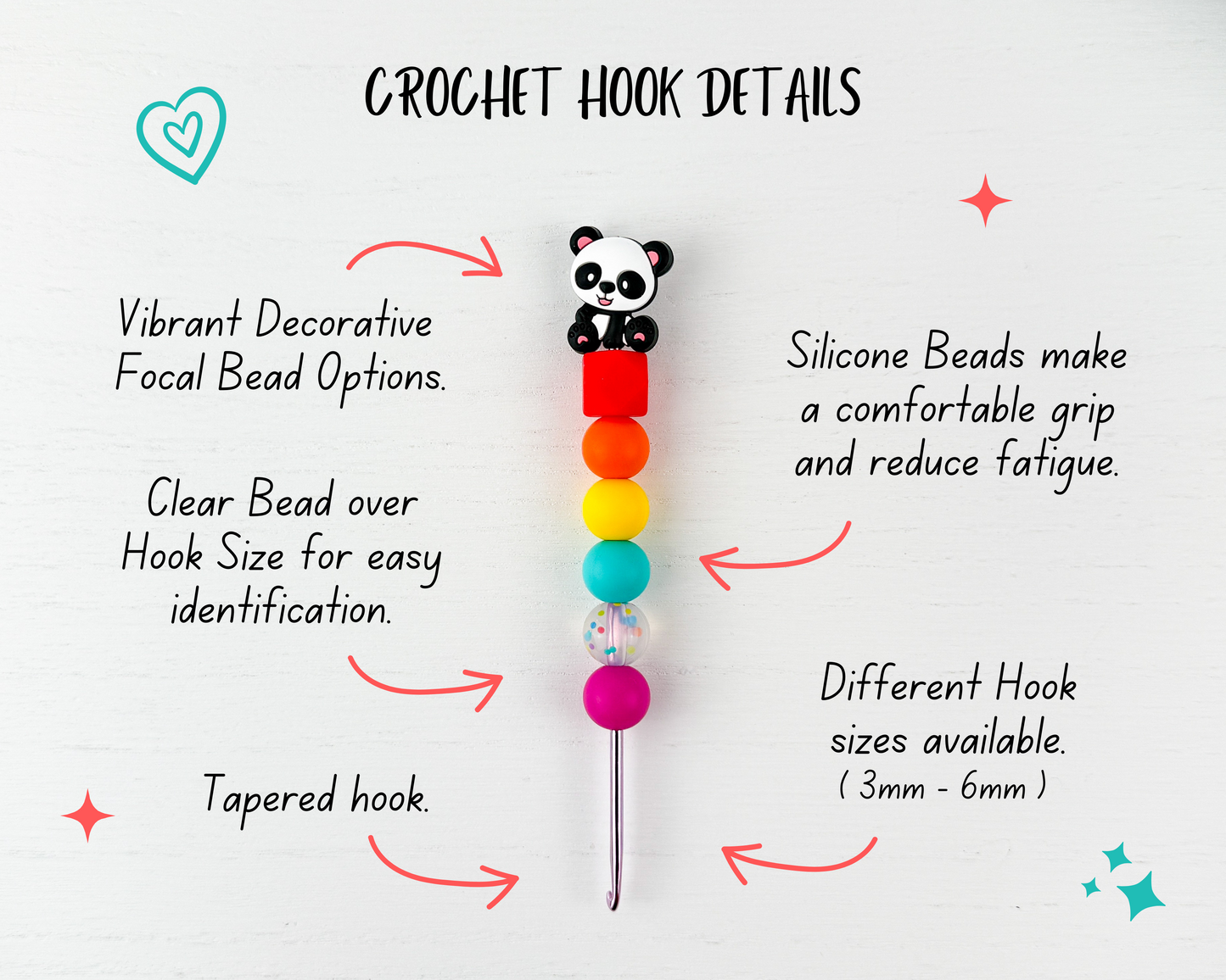 Custom Crochet Hook | Silicone Beaded Handle with Kawaii Animal Charm Topper