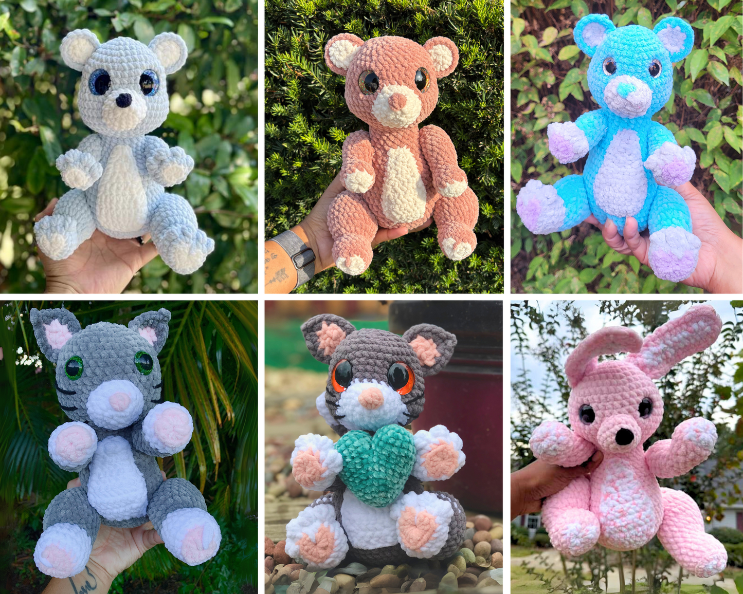 Amigos Crochet Pattern | Amigurumi Digital Download PDF Tutorial | Teddy Bear, Bunny and Cat