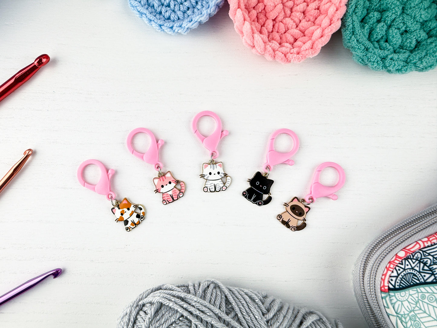 Custom Stitch Marker with Lobster Clasp | Kawaii Cat Charm