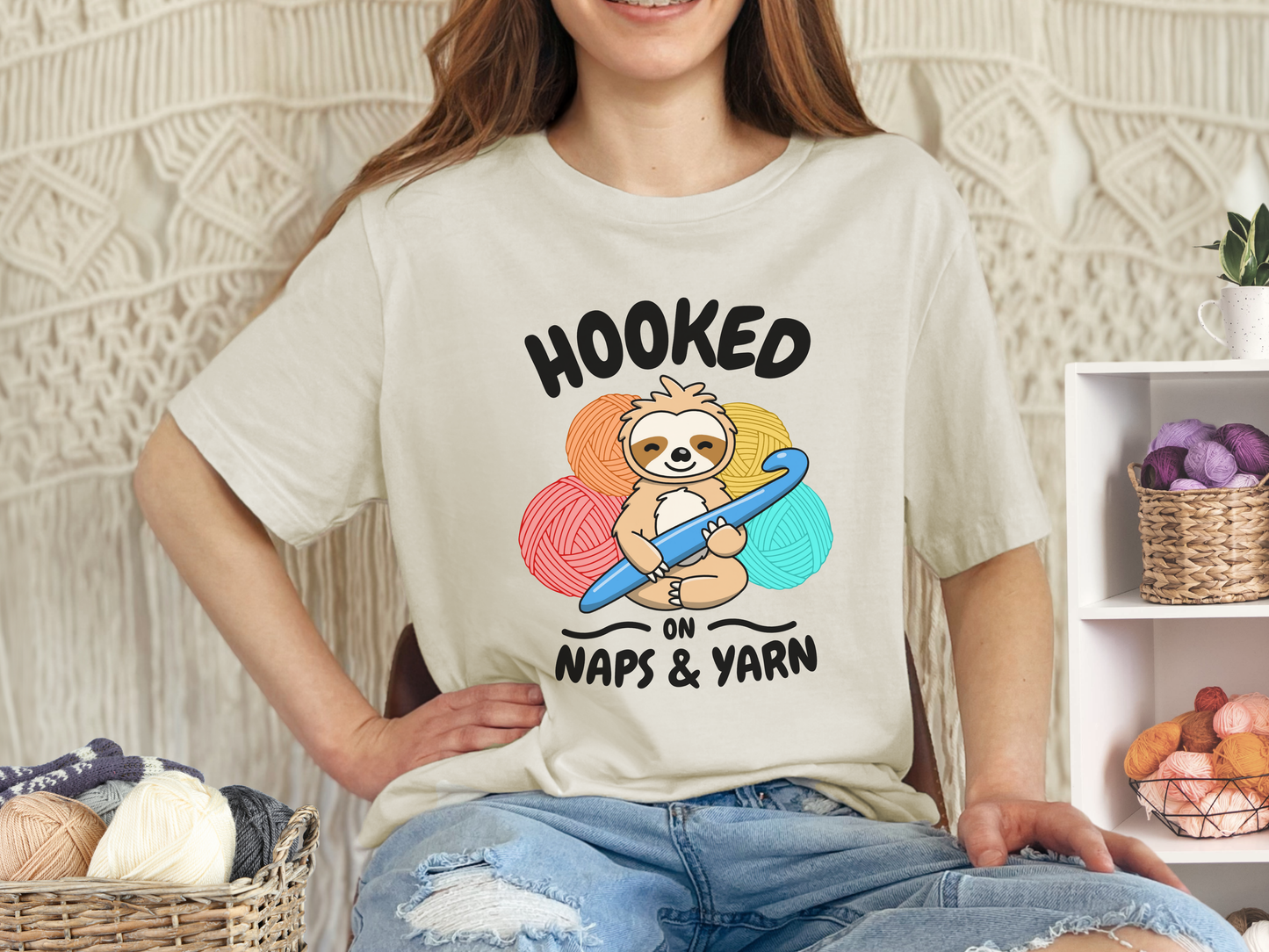 Sloth 'Hooked on Naps and Yarn' Shirt