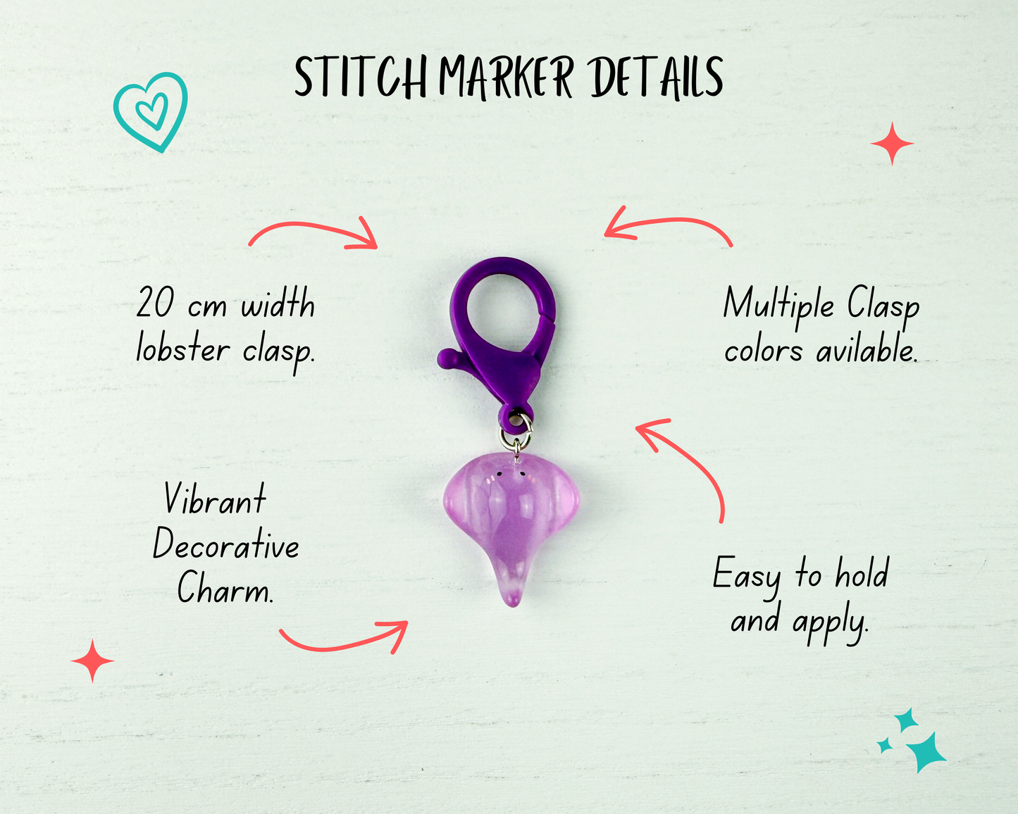 Stitch Marker Set with Lobster Clasp | Rainbow Stingray Charm