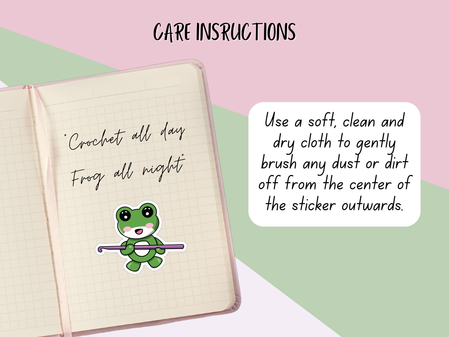 Kiss-Cut Stickers - Cute Green Frog Holding a Crochet Hook