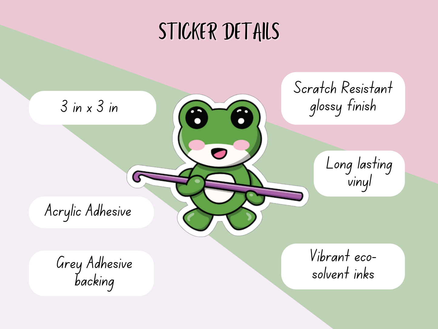 Kiss-Cut Stickers - Cute Green Frog Holding a Crochet Hook