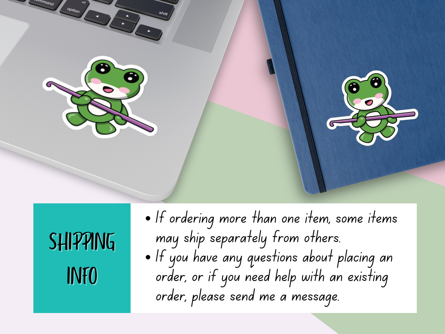 Kiss-Cut Stickers - Cute Green Frog Holding a Crochet Hook