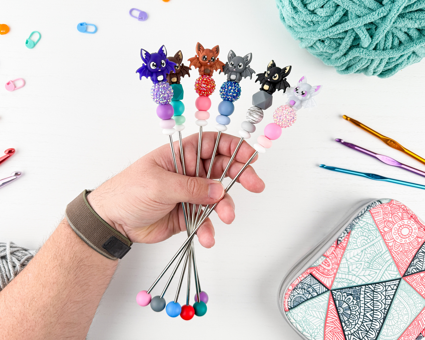 Custom Amigurumi Sewing Stick | Kawaii Bat Charm Topper