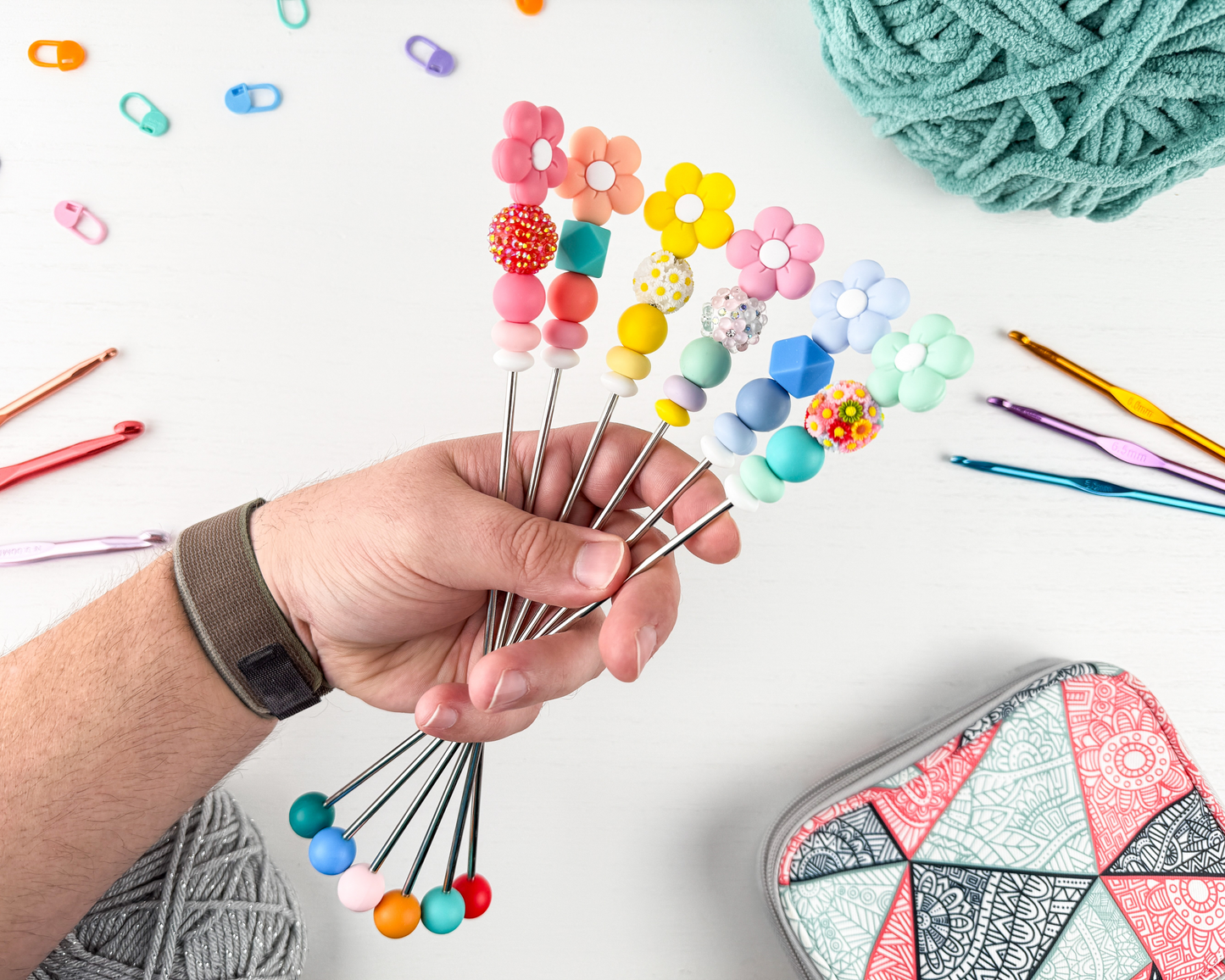 Custom Amigurumi Sewing Stick | Pastel Flower Charm Topper