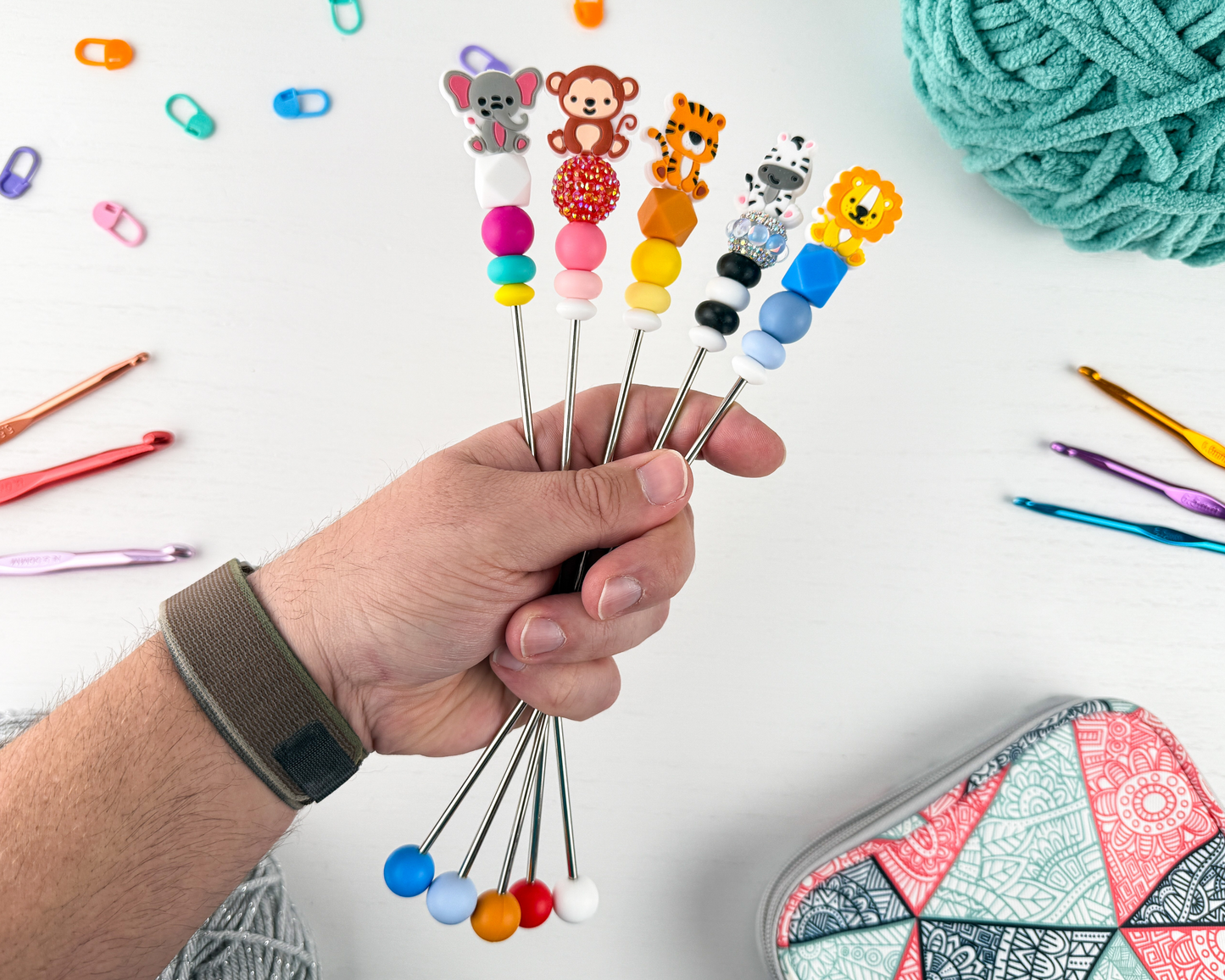 Custom Amigurumi Sewing Stick | Zoo Animal Charm Topper