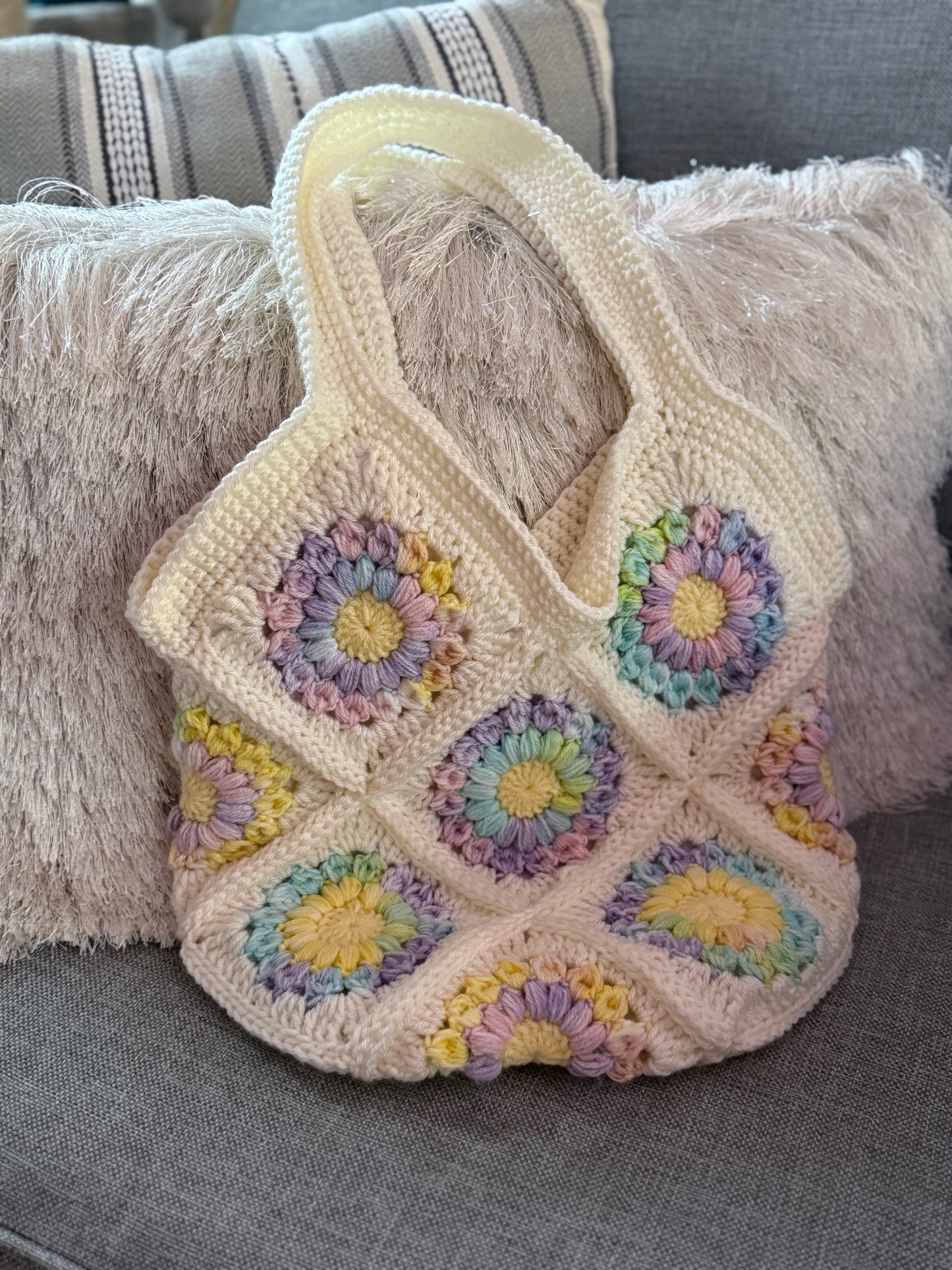 Sunflower Crochet Tote Bag | Granny Square Shoulder Purse