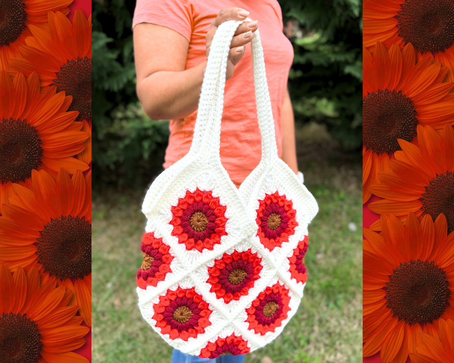 Sunflower Crochet Tote Bag | Granny Square Shoulder Purse