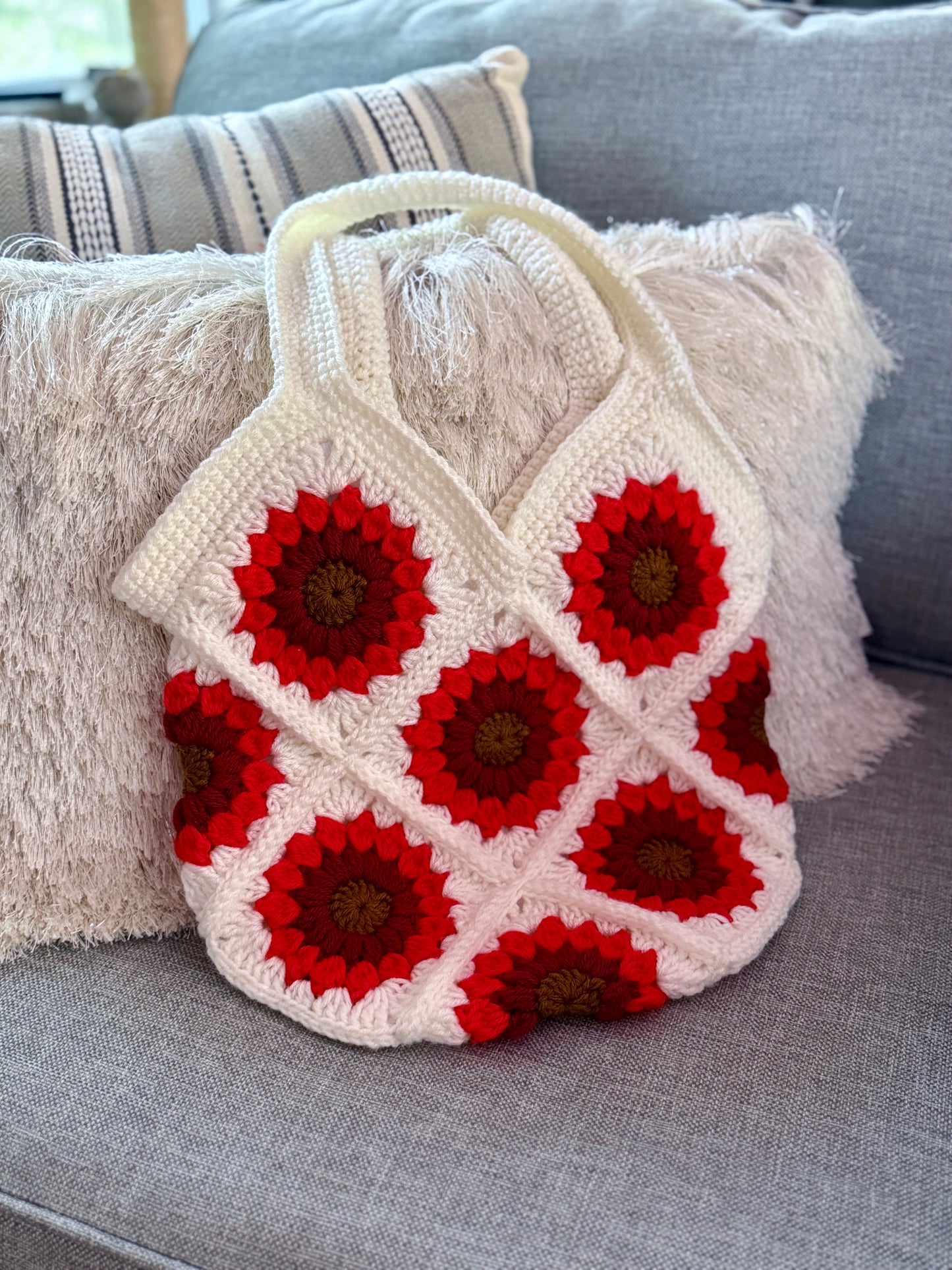 Sunflower Crochet Tote Bag | Granny Square Shoulder Purse