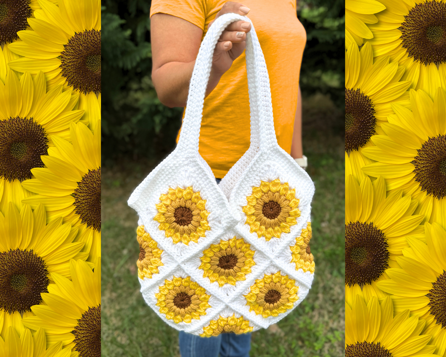 Sunflower Crochet Tote Bag | Granny Square Shoulder Purse