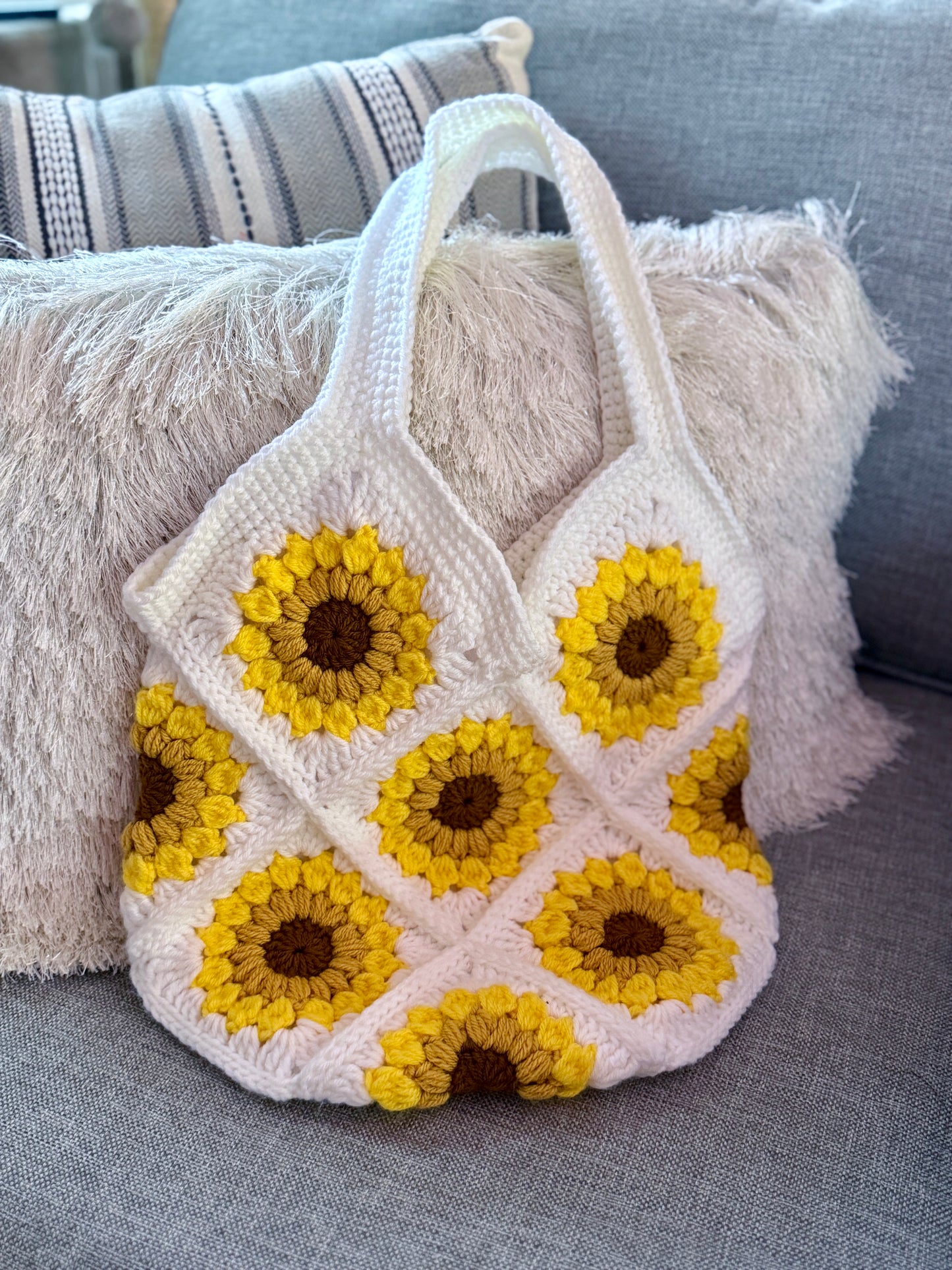Sunflower Crochet Tote Bag | Granny Square Shoulder Purse