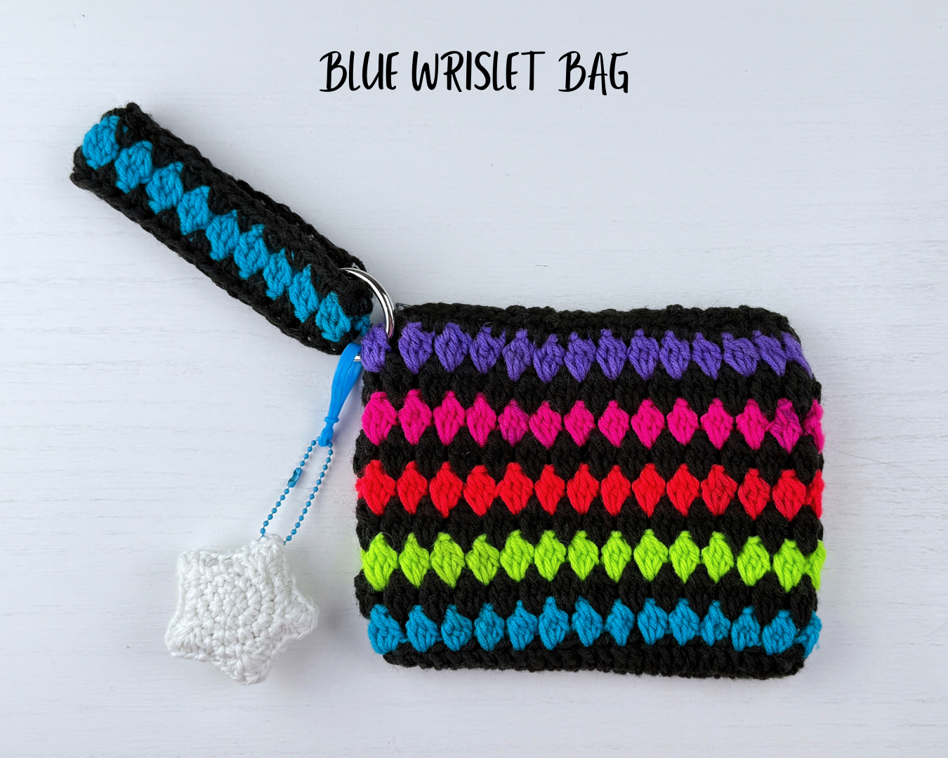 Handmade Crochet Wristlet Bag with Glow-in-the-Dark Star Charm