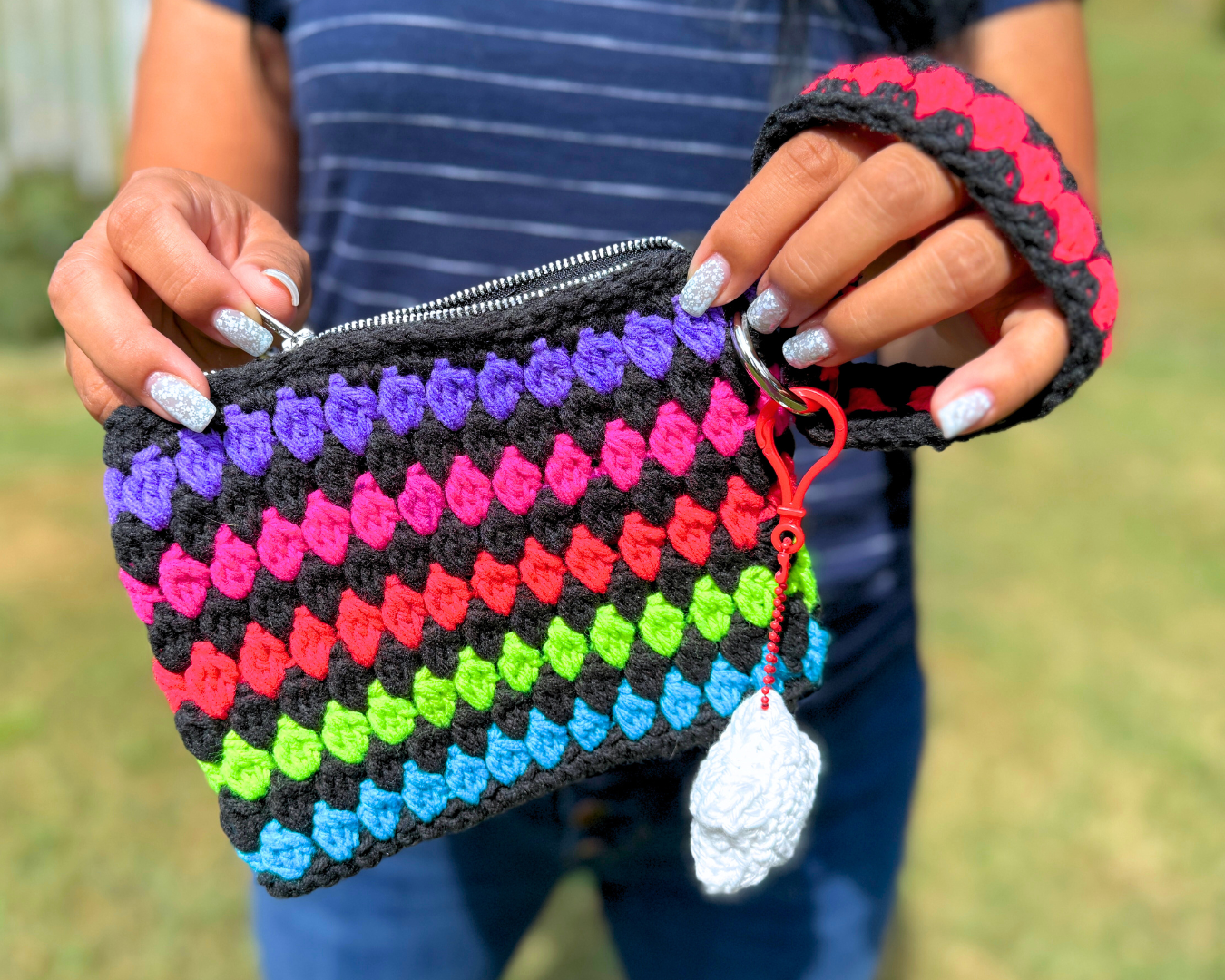 Handmade Crochet Wristlet Bag with Glow-in-the-Dark Star Charm