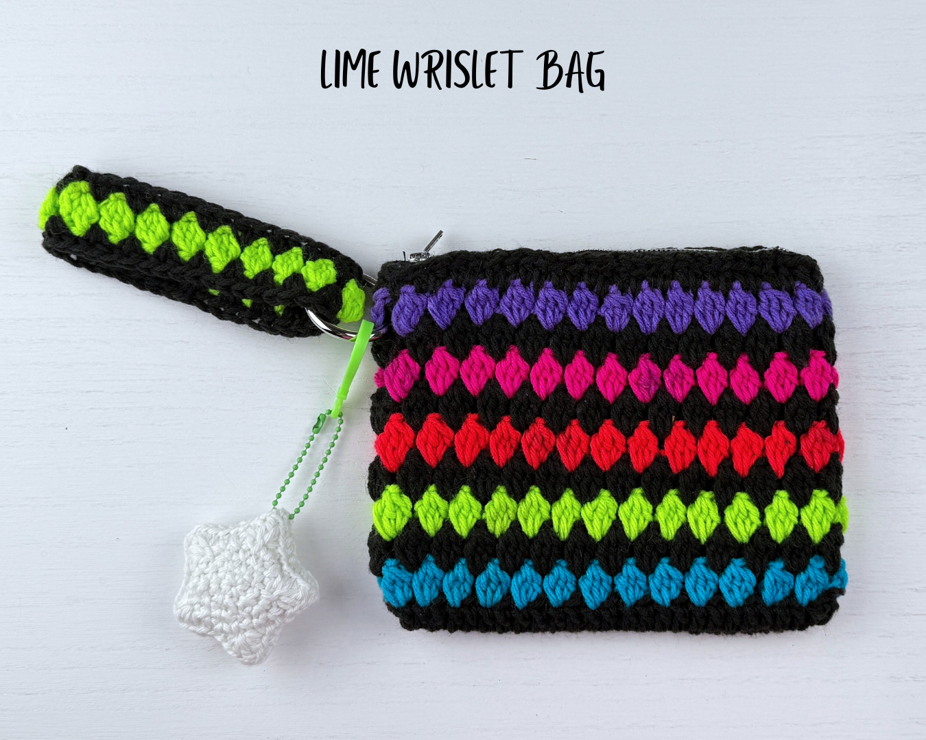 Handmade Crochet Wristlet Bag with Glow-in-the-Dark Star Charm