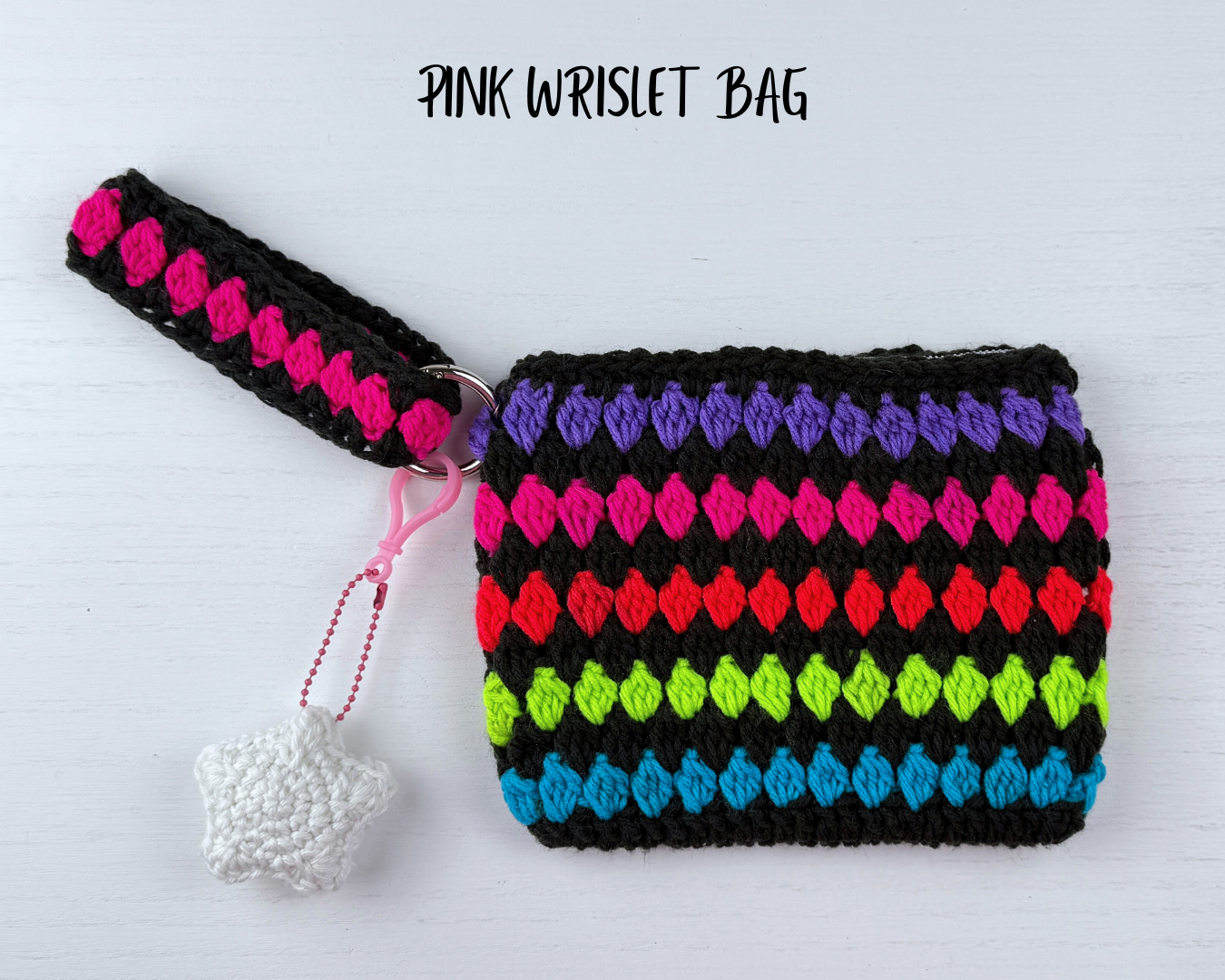 Handmade Crochet Wristlet Bag with Glow-in-the-Dark Star Charm