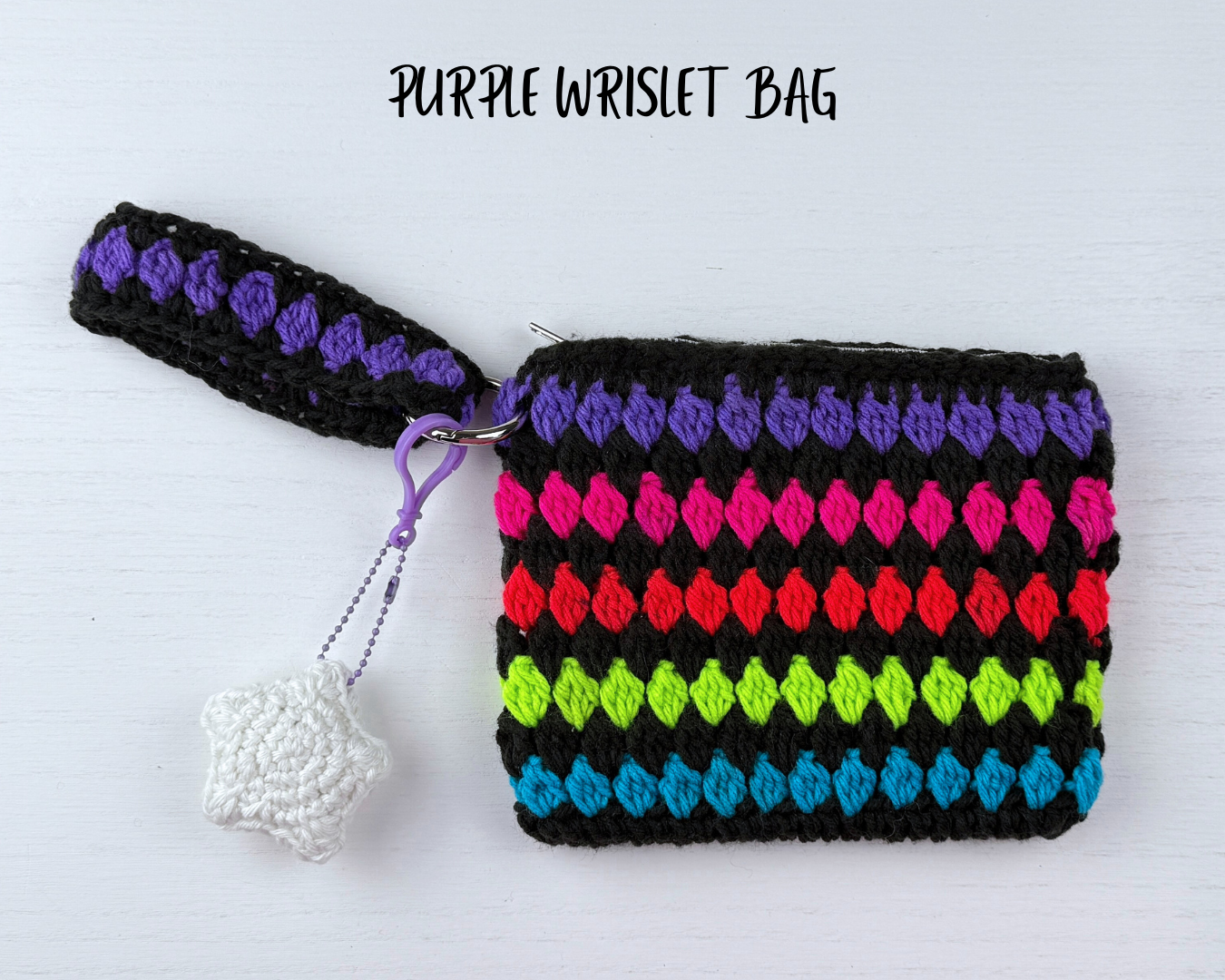Handmade Crochet Wristlet Bag with Glow-in-the-Dark Star Charm