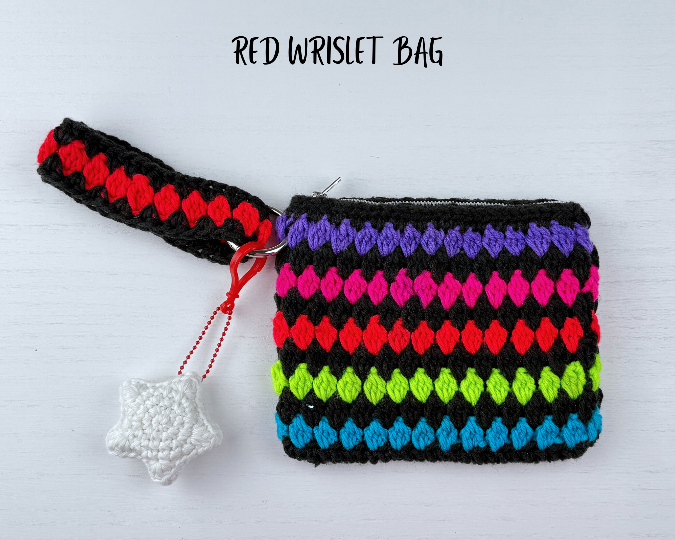 Handmade Crochet Wristlet Bag with Glow-in-the-Dark Star Charm