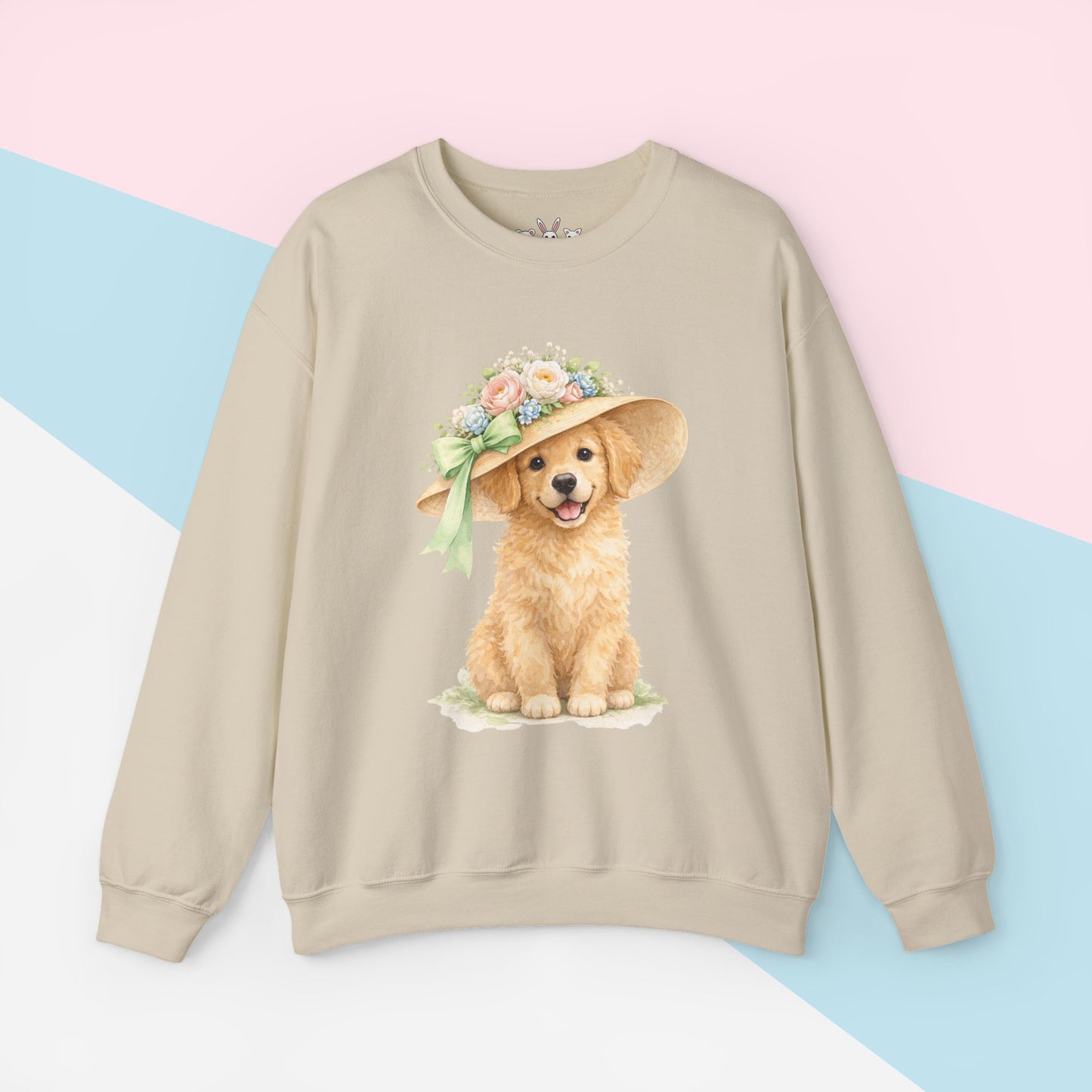 Floral Sun Hat Golden Retriever Dog Sweatshirt | Cottagecore Southern Garden Tea Party Graphic Shirt