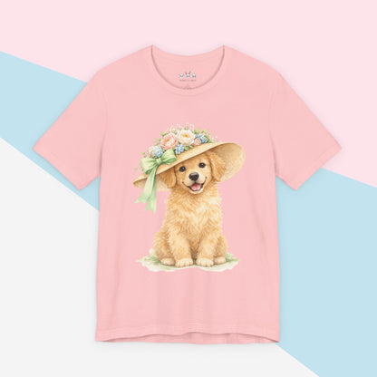 Floral Sun Hat Golden Retriever Dog Shirt | Cottagecore Southern Garden Tea Party Graphic Tee