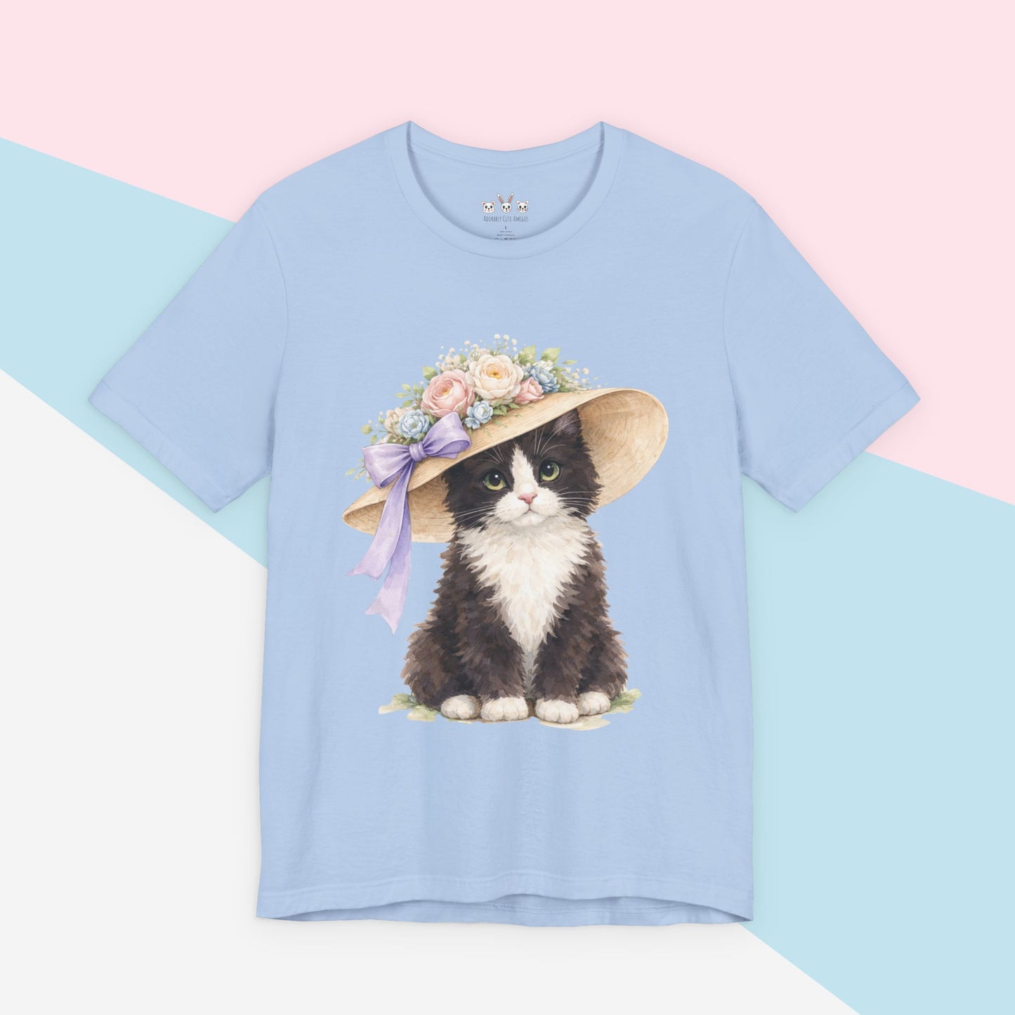 Floral Sun Hat Tuxedo Cat Shirt | Cottagecore Southern Garden Tea Party Graphic Tee