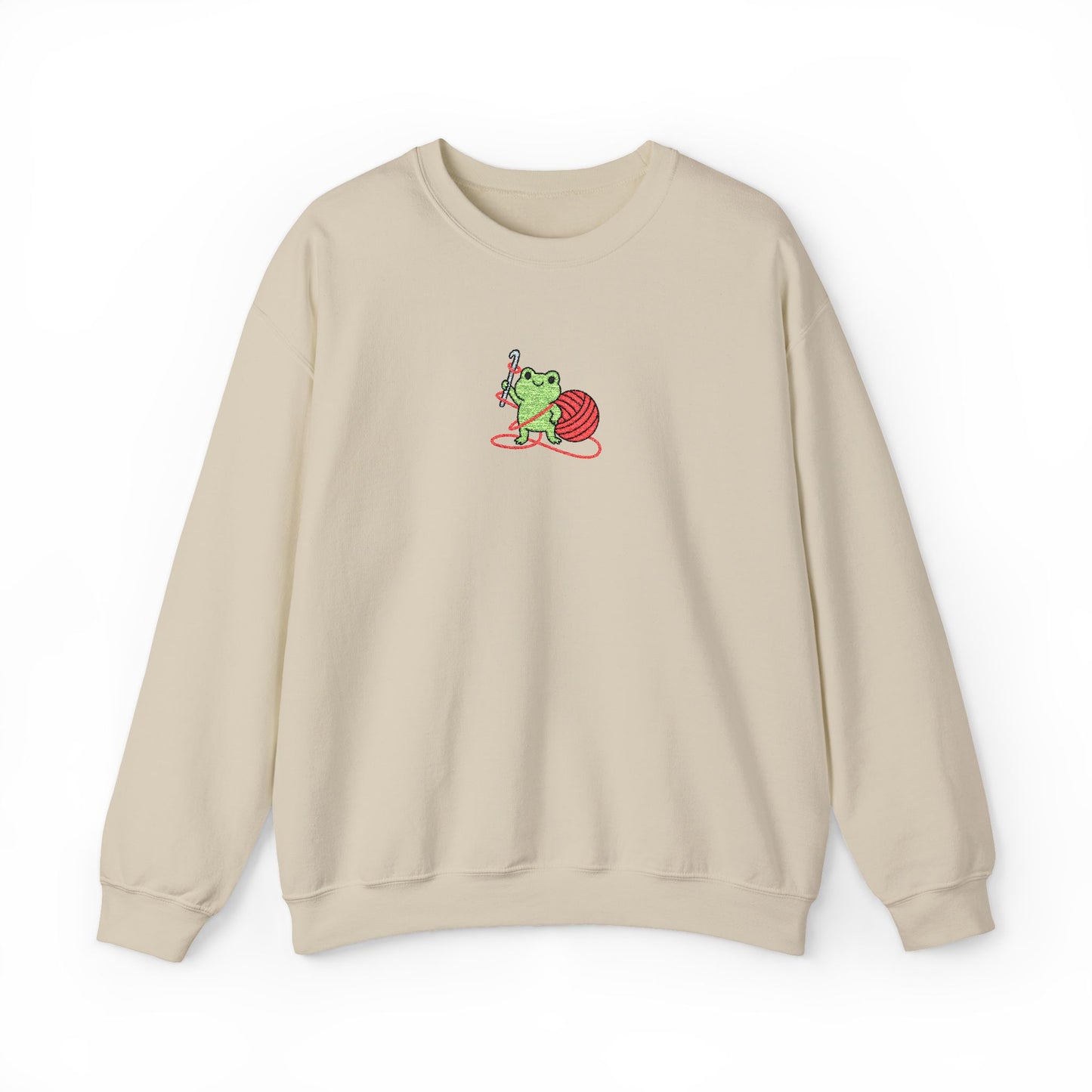 Embroidered Frog Graphic Sweatshirt with Crochet Hook and Yarn
