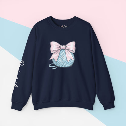 Personalized Pink Bow on Yarn Sweatshirt | Coquette  Graphic Sweater | Custom Sleeve Text