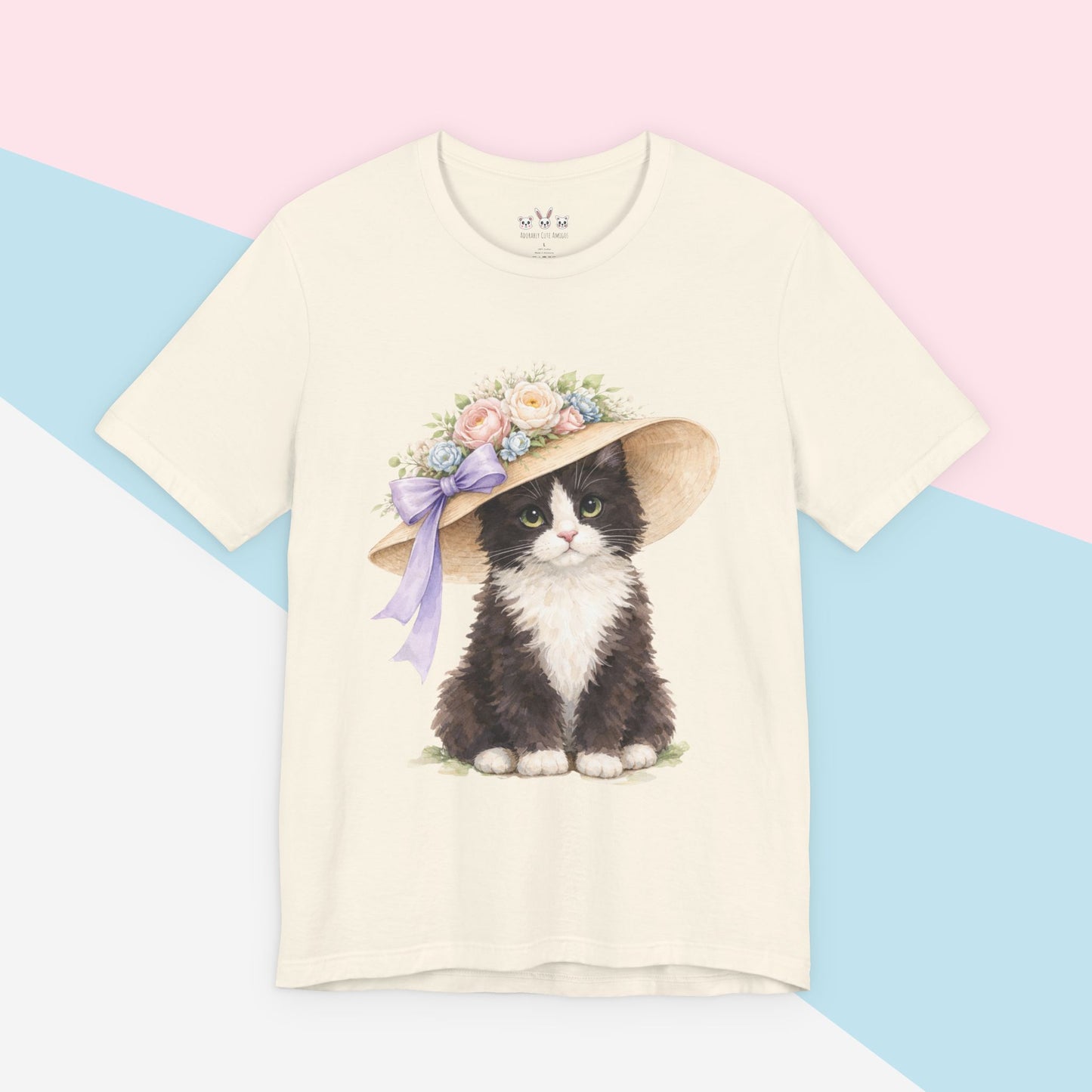 Floral Sun Hat Tuxedo Cat Shirt | Cottagecore Southern Garden Tea Party Graphic Tee