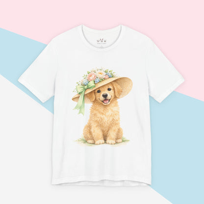 Floral Sun Hat Golden Retriever Dog Shirt | Cottagecore Southern Garden Tea Party Graphic Tee