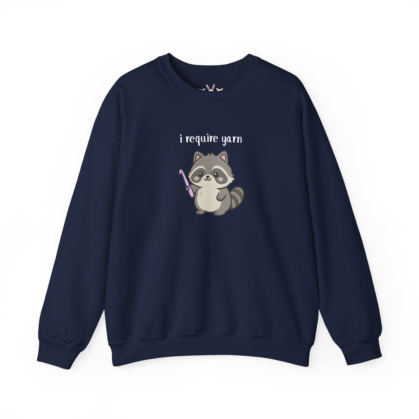 Require Yarn Sweatshirt | Cute Raccoon with Crochet Hook Funny Long Sleeve Crewneck Shirt