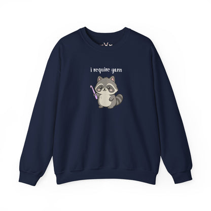 Require Yarn Sweatshirt | Cute Raccoon with Crochet Hook Funny Long Sleeve Crewneck Shirt