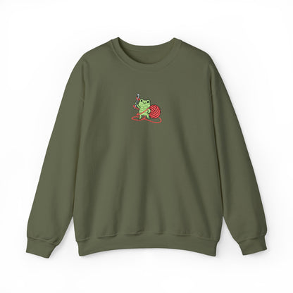 Embroidered Frog Graphic Sweatshirt with Crochet Hook and Yarn
