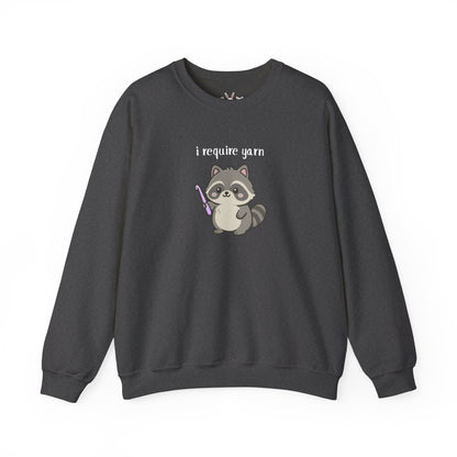 Require Yarn Sweatshirt | Cute Raccoon with Crochet Hook Funny Long Sleeve Crewneck Shirt
