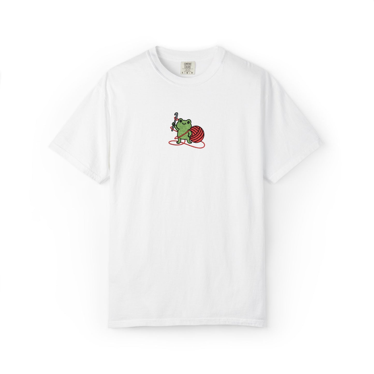 Embroidered Frog Graphic Shirt with Crochet Hook and Yarn